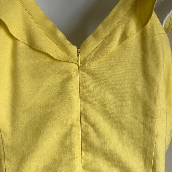 EUC Gianni Bini Square Neck Ruffled Linen Blend Crop Jumper in Yellow - Size 10 - Picture 7 of 11